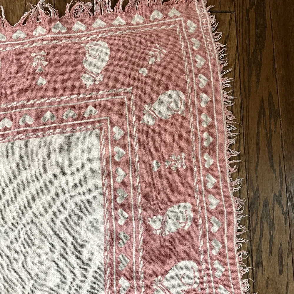 Pink and White Kitty Cat Throw Blanket 68x43” Fair Condition with Flaws
